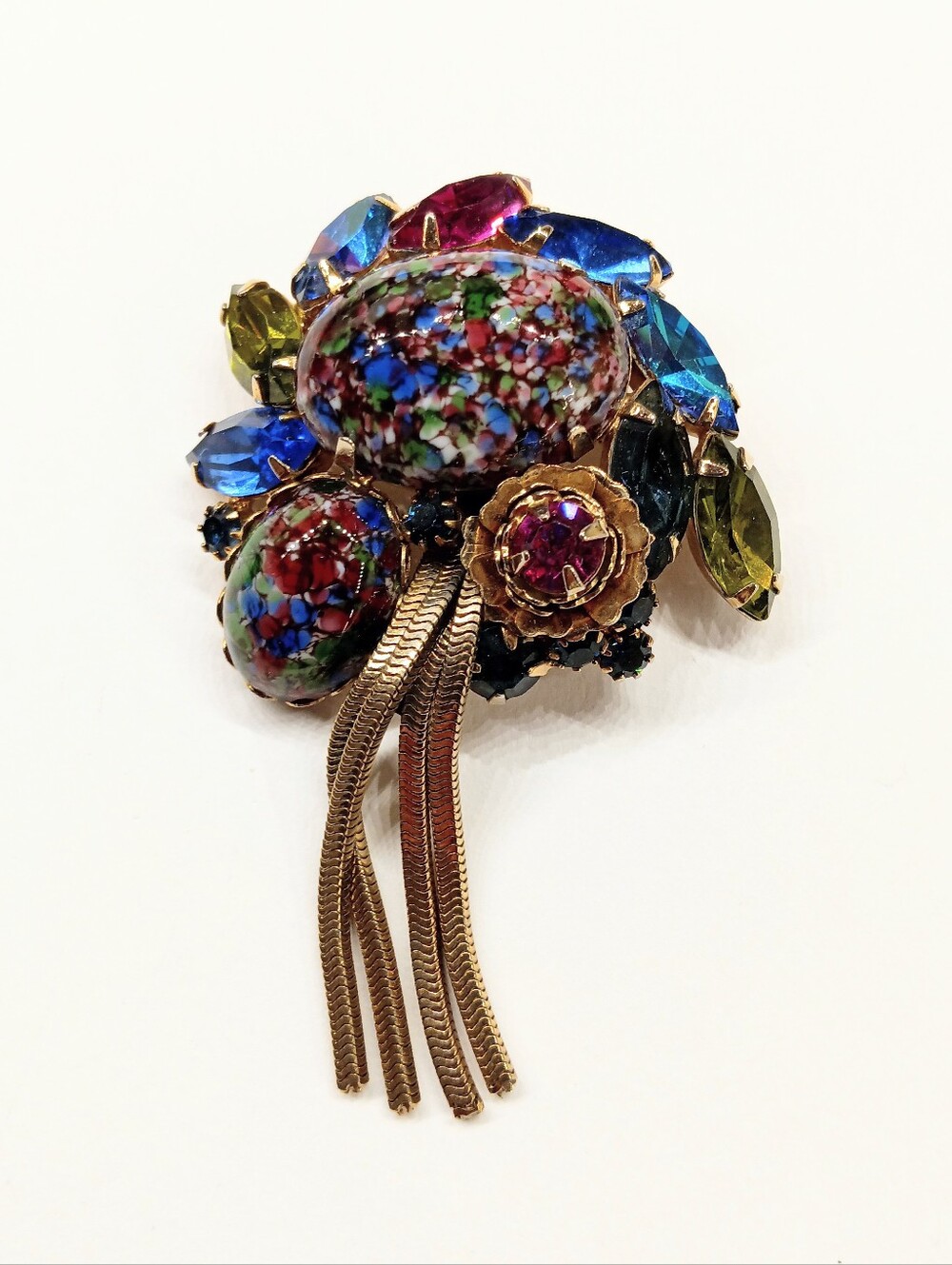 Vintage Easter Egg Marbled Rhinestone Brooch Unsigned Verified Alice Caviness